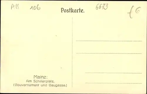 Künstler Ak Best, F., Mainz in Rheinland Pfalz, Am Schillerplatz, Gouvernement und Gaugasse