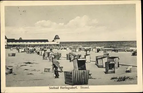 Ak Ostseebad Heringsdorf auf Usedom, Blick über den Strand, Strandkörbe