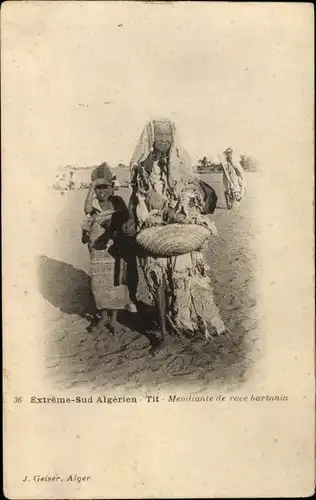 Ak Extrême Sud Algerien, Mendiante de race hartania, Bettlerin
