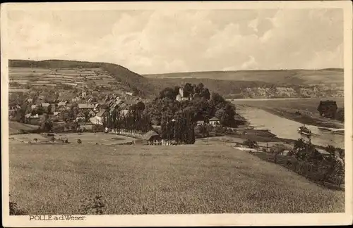 Ak Polle an der Weser in Niedersachsen, Panorama von Ort und Umgebung