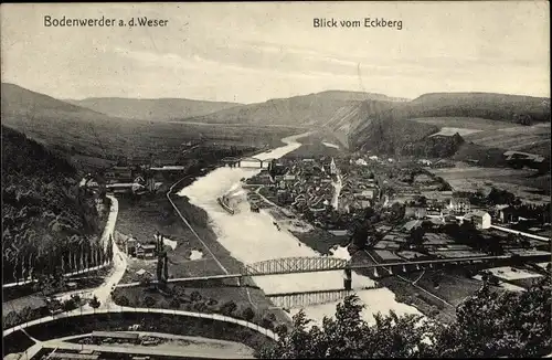 Ak Bodenwerder in Niedersachsen, Panoramablick vom Eckberg, Brücken