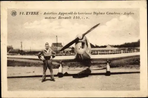Ak Evere Brüssel, Aviation Appareil de tourisme Biplace Caudron Aiglon, moteur Renault 110
