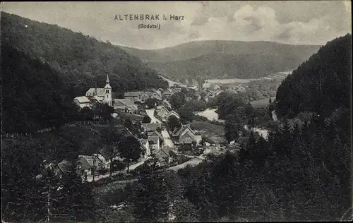 Ak Altenbrak Thale im Harz, Panorama der Ortschaft und Umgebung