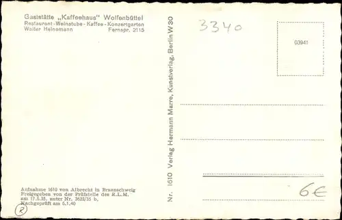 Ak Wolfenbüttel in Niedersachsen, Fliegeraufnahme vom Kaffeehaus, Inh. Walter Heinemann