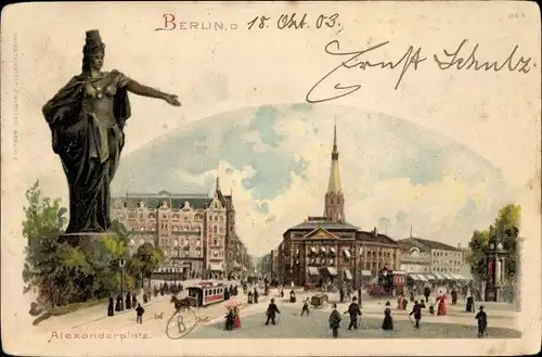 Litho Berlin Mitte, Alexanderplatz, Berolina Statue