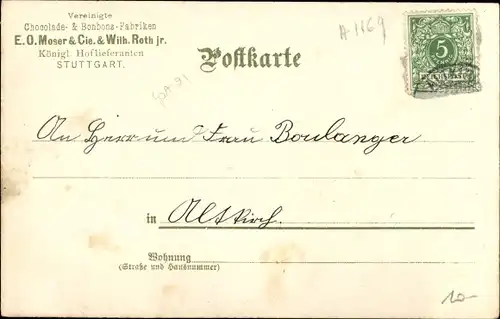 Litho Stuttgart, Schokolade- und Bonbon Fabriken E.O. Moser & Co & Wilh. Roth, Reklame