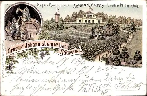 Litho Bad Nauheim im Wetteraukreis Hessen, Café Restaurant Johannisberg, Bes. Philipp König