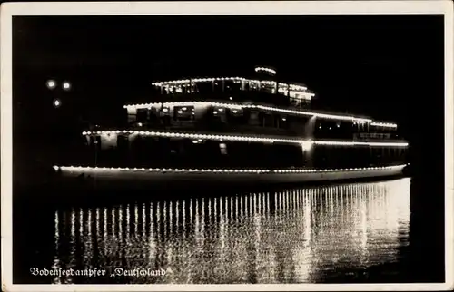 Ak Bodensee Salondampfer Deutschland, Nachtbeleuchtung