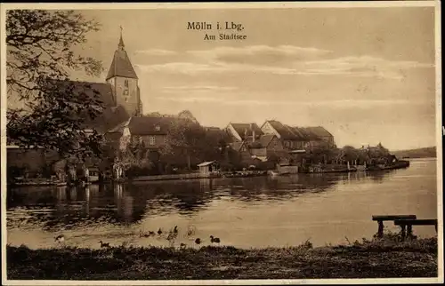 Ak Mölln im Herzogtum Lauenburg, Stadtsee, Partie vom Ort