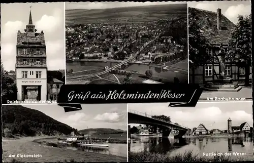 Ak Holzminden im Weserbergland, Ansichten vom Ort, Raabebrunnen, Reichspräsidentenhaus, Kiekerstein