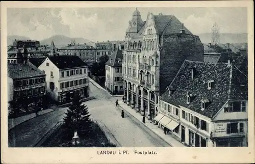 Ak Landau in der Pfalz, Blick auf den Postplatz aus der Vogelschau
