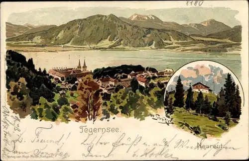 Künstler Litho Strützel, Otto, Tegernsee im Kreis Miesbach Oberbayern, Neureut, Landschaftspanorama