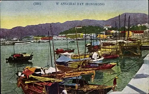 Ak Hongkong China, Wangchai Bay, Boote im Hafen