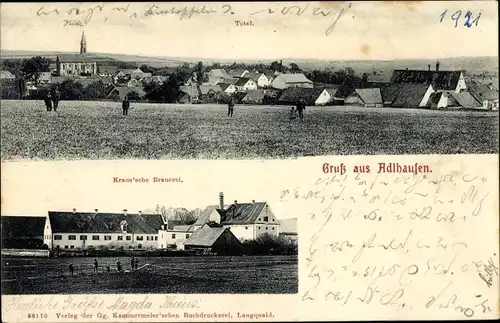 Ak Adlhausen Langquaid Niederbayern, Totalansicht vom Ort, Kraus'sche Brauerei
