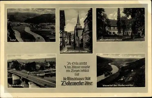 Ak Bodenwerder in Niedersachsen, Münchhausenstraße, Geburtshaus, Wesertal, Weserbrücke