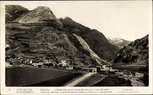 Ak Canillo Andorra, Gesamtansicht von Ort und Umgebung, neue Straße