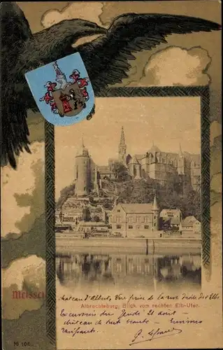 Wappen Passepartout Ak Meißen in Sachsen, Albrechtsburg, Blick vom Elbufer