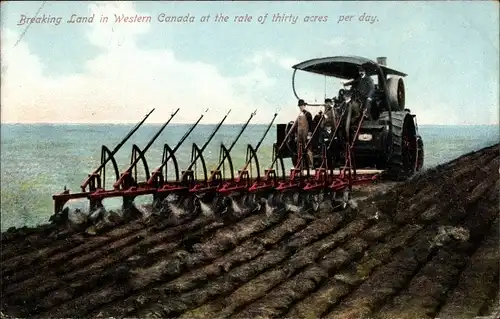 Ak Kanada, Breaking Land in Western Canada at the rate of thirty acres per day, Traktor, Ackerpflug