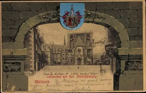 Passepartout Ak Meißen in Sachsen, Wappen, Schlosshof der Kgl. Albrechtsburg