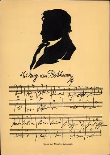 Scherenschnitt Ak Ludwig van Beethoven, Deutscher Komponist, Wiener Klassik, Neunte Symphonie