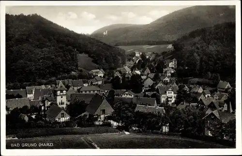 Ak Bad Grund im Harz, Totalansicht der Ortschaft mit Umgebung, Wald, Häuser