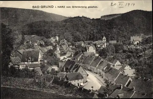 Ak Bad Grund im Harz, Blick auf den Ort vom Gittelderberg aus gesehen, Wald
