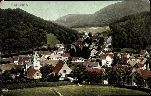 Ak Bad Grund im Harz, Totalansicht der Ortschaft mit Umgebung, Wald