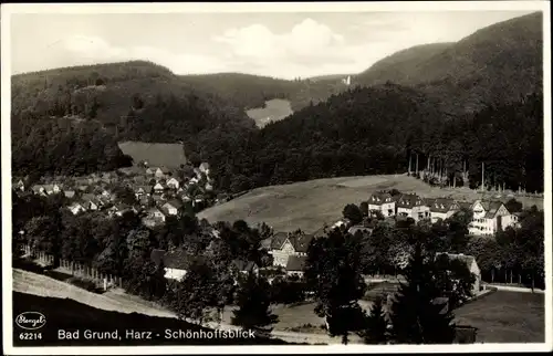 Ak Bad Grund im Harz, Totalansicht der Ortschaft mit Umgebung, Schönhoffsblick, Stengel 62214