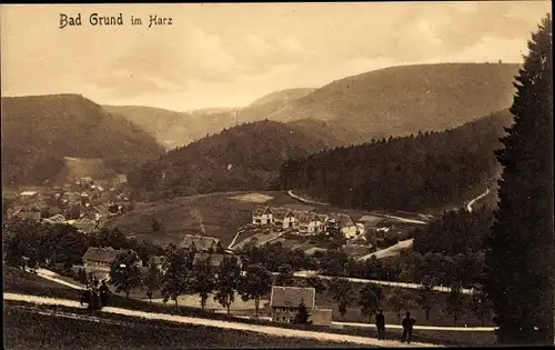 Ak Bad Grund im Harz, Totalansicht der Ortschaft mit Umgebung, Wald