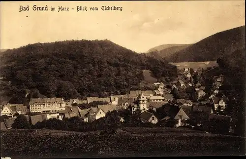 Ak Bad Grund im Harz, Totalansicht der Ortschaft mit Umgebung vom Eichelberg aus