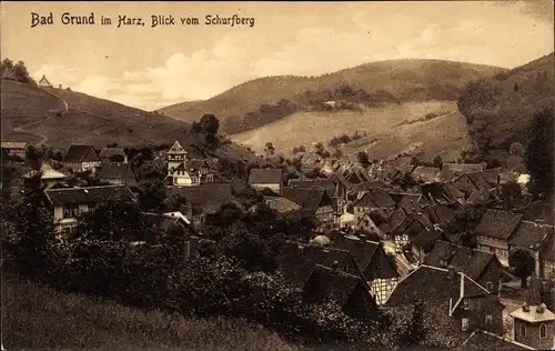 Ak Bad Grund im Harz, Totalansicht der Ortschaft mit Umgebung vom Schurfberg aus, Stengel 9473