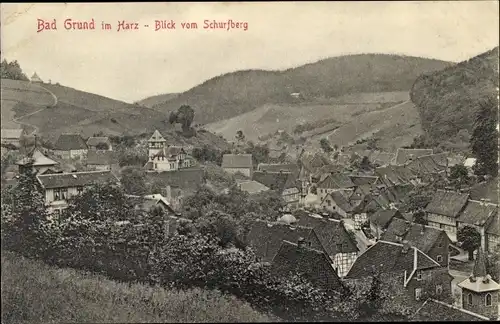 Ak Bad Grund im Harz, Totalansicht der Ortschaft vom Schurfberg aus gesehen