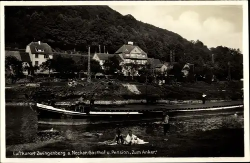 Ak Zwingenberg am Neckar, Gasthof und Pension Zum Anker, August Holdermann, Uferpartie