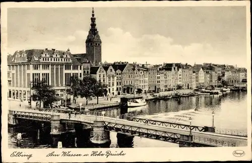 Ak Elbląg Elbing Westpreußen, Am Wasser und Hohe Brücke