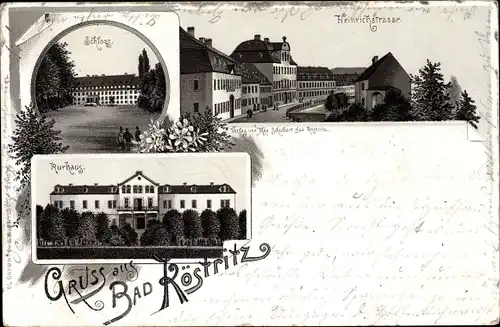 Litho Bad Köstritz an der Weißen Elster Thüringen, Schloss, Heinrichstraße, Kurhaus