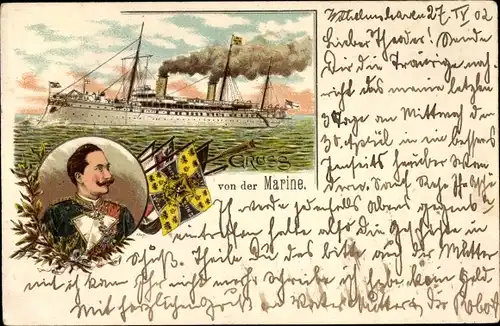 Litho Kaiser Wilhelm II., SMY Hohenzollern, Kaiserliche Marine