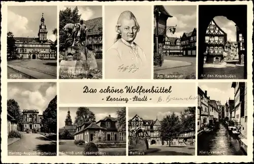 Ak Wolfenbüttel in Niedersachsen, Herzog August Denkmal, Krambuden, Lessing, Rathaus, Stengel