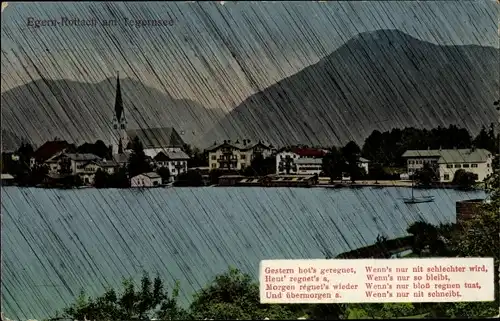 Künstler Ak Rottach Egern im Kreis Miesbach Oberbayern, Blick auf den Ort mit Umgebung, Gedicht