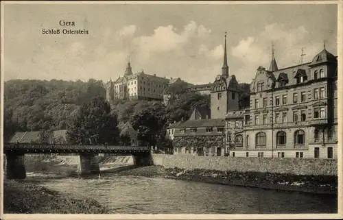 Ak Gera in Thüringen, Blick auf Schloss Osterstein mit der Elsterbrücke