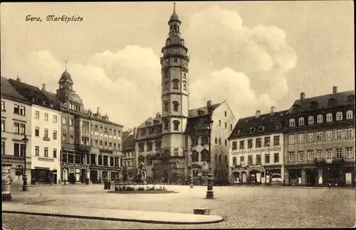 Ak Gera in Thüringen, Partie am Marktplatz, Geschäfte, Anton Schneider, Arthur Merz