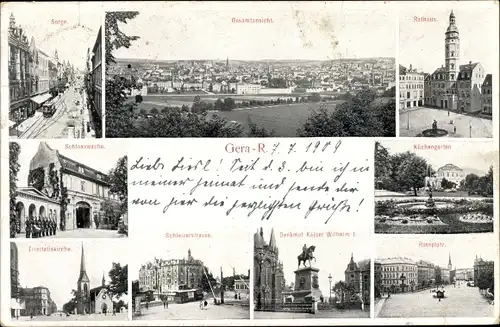 Ak Gera in Thüringen, Sorge, Rathaus, Schlosswache, Schloss Osterstein, Küchengarten