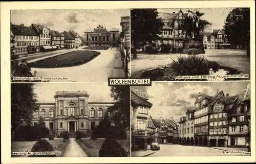 Ak Wolfenbüttel in Niedersachsen, Rathaus, Krambuden, Trinitatiskirche, Herzog August Denkmal