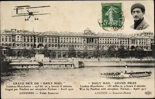 Ak Grand Prix du Daily Mail, Londres-Manchester, Paulhan, Aéroplane Farman, Avril 1910
