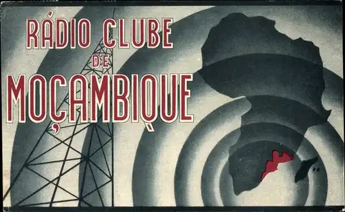 Ak Mosambik, Rádio Clube de Moçambique, QSL Karte, Funkerkennung, Sendemast, Landkarte