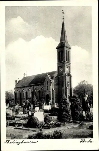 Ak Thedinghausen in Niedersachsen, Blick über den Friedhof zur Kirche, Grabsteine