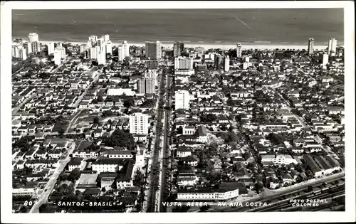 Ak Santos Brasilien, Vista aérea, Av. Ana Costa, Fliegeraufnahme, Totalansicht von der Stadt