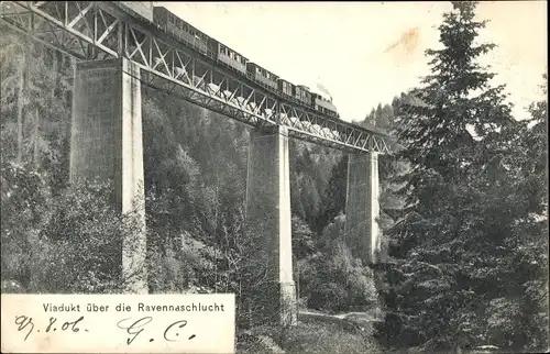 Ak Viadukt über die Ravennaschlucht, Eisenbahnbrücke, Dampflok