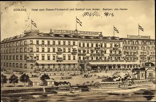 Ak Koblenz in Rheinland Pfalz, Hotel zum Riesen Fürstenhof und Gasthof zum Anker, Bes. Joh. Hansen 