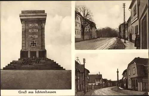 Ak Ichtershausen Amt Wachsenburg in Thüringen, Denkmal, Straßenansichten