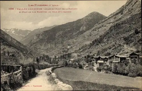 Ak Andorra, Quartier haut de la Massana et port de los Bareytes au fond et a gauche